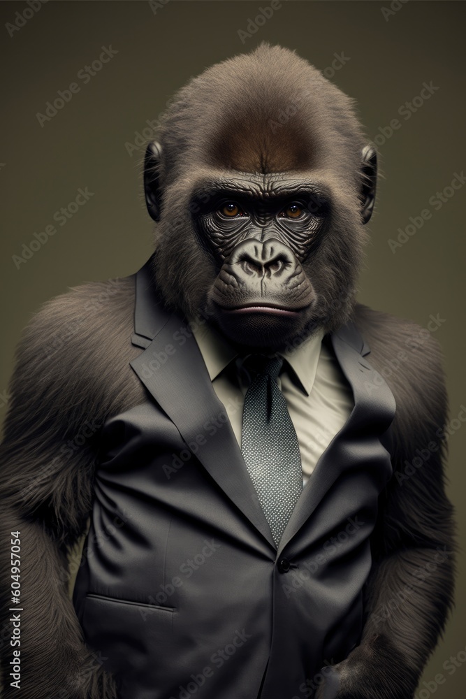 Portrait of baby gorilla in a business suit. Generative AI Portrait of baby gorilla in a business suit. Generative AI