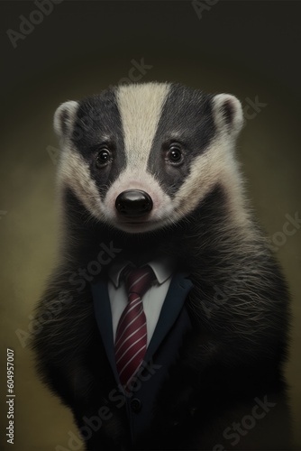 Portrait of baby badger in a business suit. Generative AI © Razvan