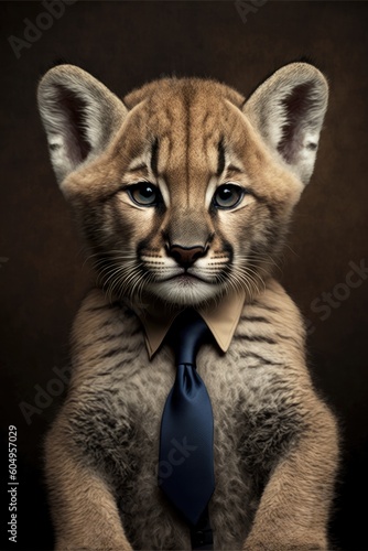 Portrait of baby cougar in a business suit. Generative AI