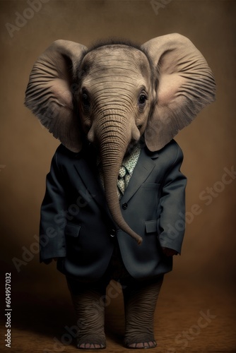 Portrait of baby elephant in a business suit. Generative AI