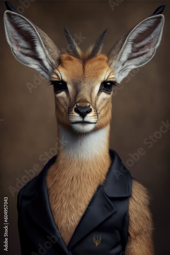 Portrait of baby gazelle in a business suit. Generative AI © Razvan