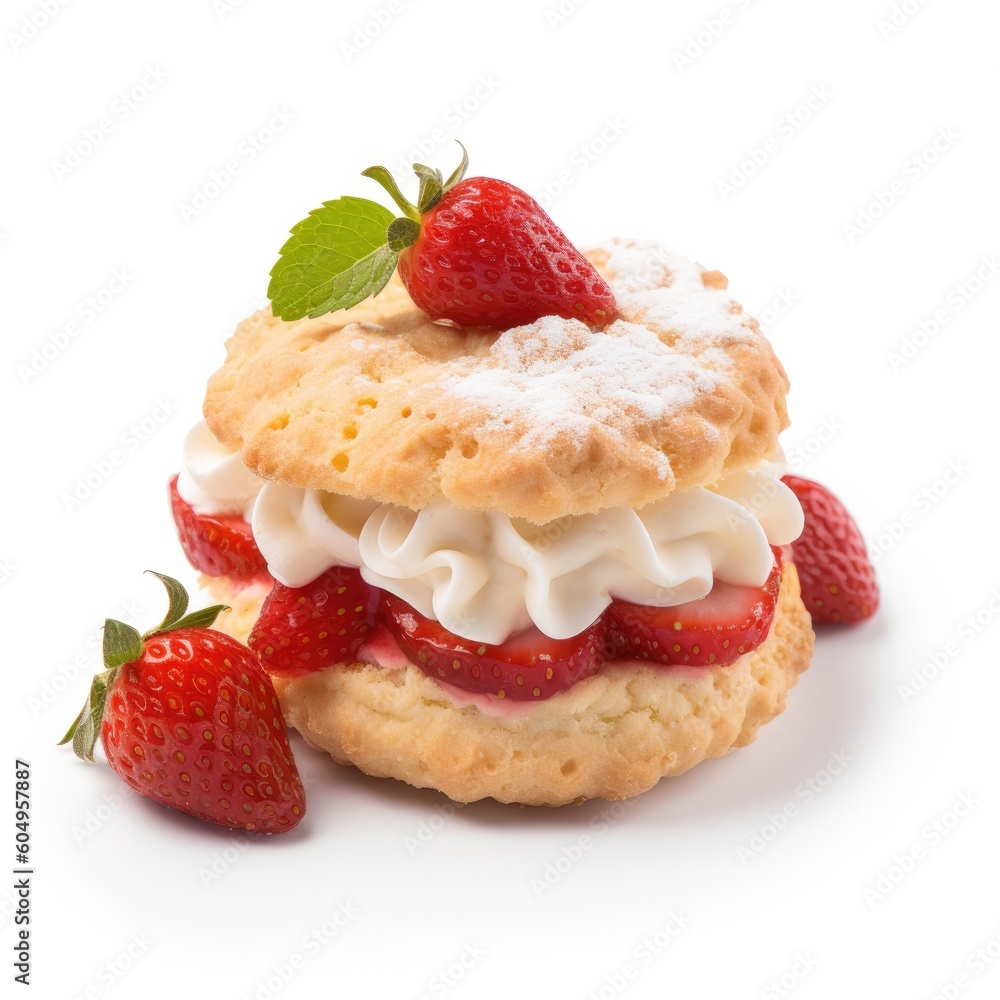 Strawberry Shortcake Isolated on White. Generative AI Strawberry Shortcake Isolated on White. Generative AI