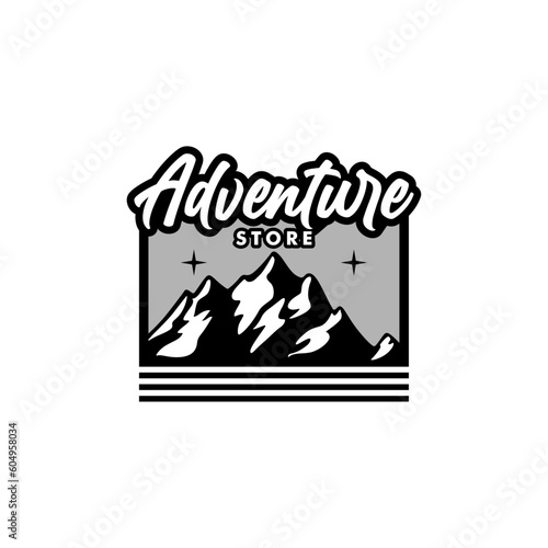 Hiking Equipment Store logo with everest illustration design, adventure shop emblem vector