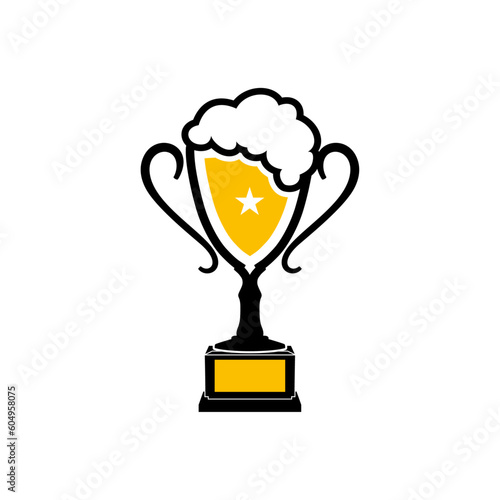 Beer Cup With Overflowing Foam, Beer Trophy Symbol Winner Champion Vector Design