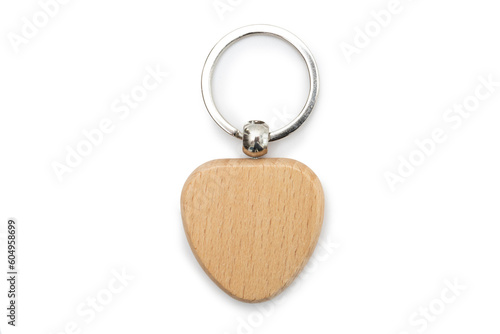 Wooden keychain on a white background