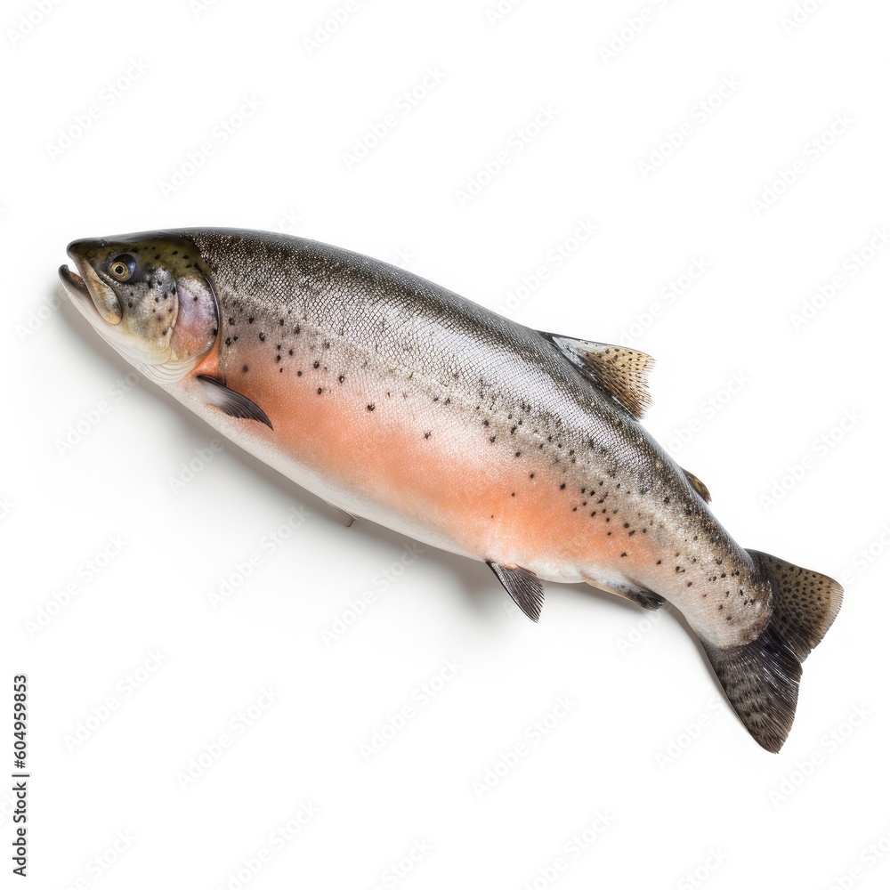 Salmon fish isolated on white. Generative AI Salmon fish isolated on white. Generative AI