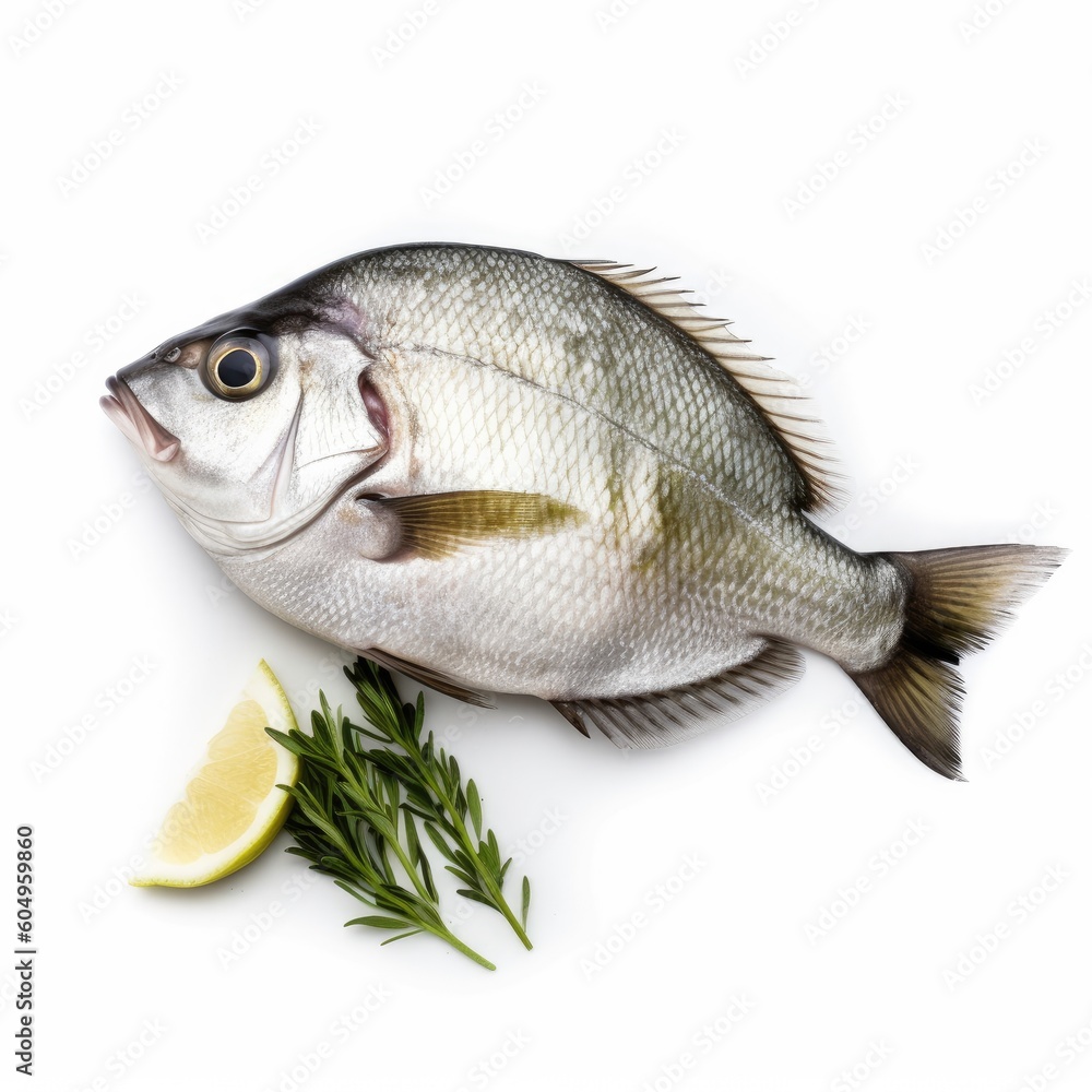 Sea Bream fish isolated on white. Generative AI Sea Bream fish isolated on white. Generative AI