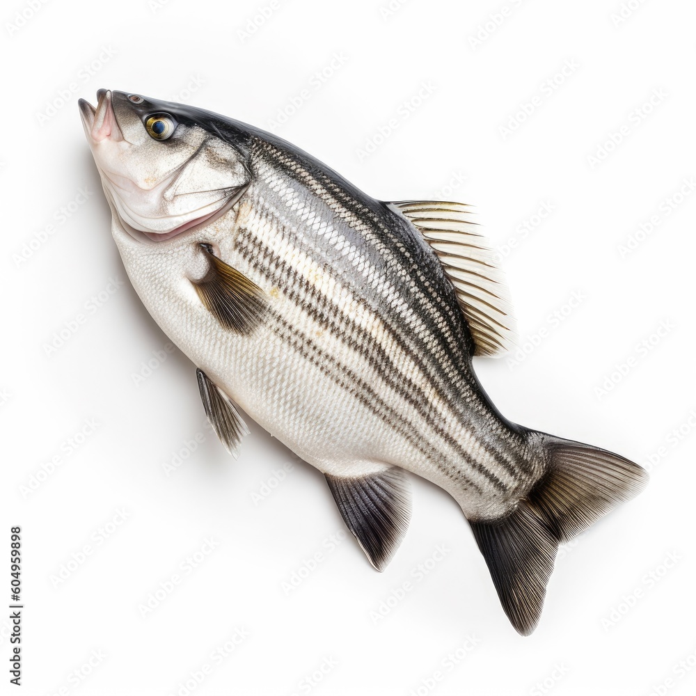 Fototapeta premium Striped Bass fish isolated on white. Generative AI