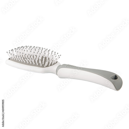 Modern hair brush - black color on a white background. Women's accessory.