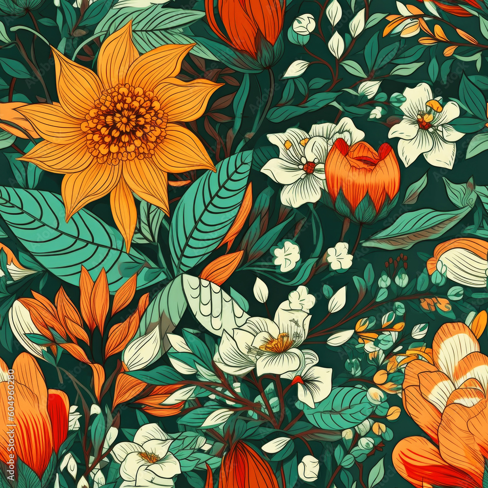 Seamless floral pattern. Generative AI. Seamless floral pattern. Generative AI.