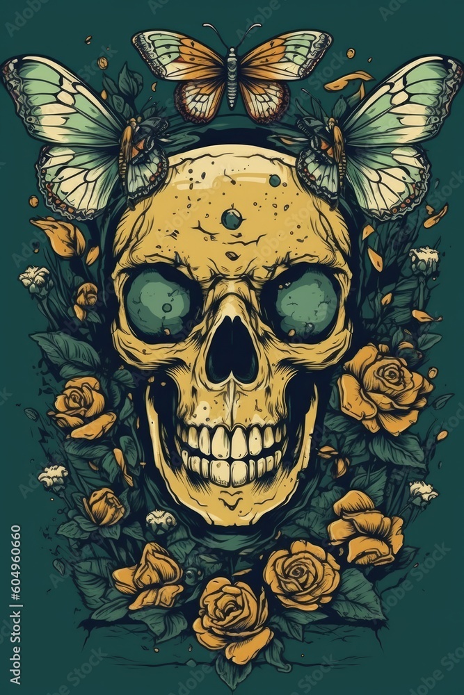 Cartoon Insect skull Tshirt design. Generative AI Cartoon Insect skull Tshirt design. Generative AI