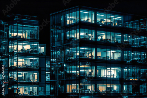 an image of some glass office buildings at night