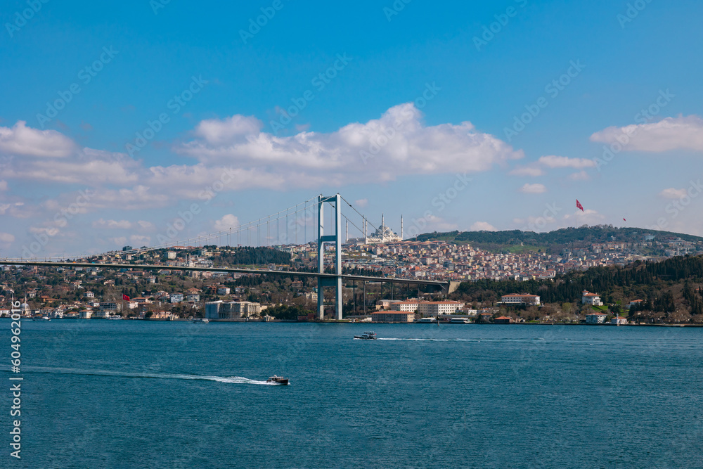 Istanbul skyline. Bosphorus Bridge and Uskudar district from Besiktas