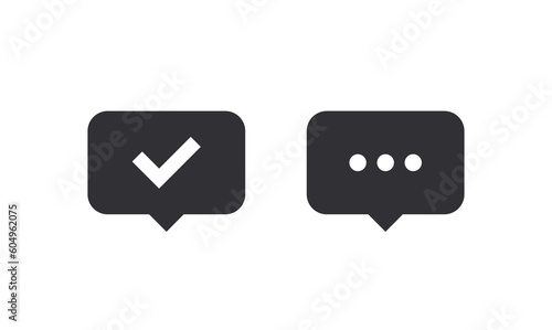 Message bubble. Bubble template. Speech bubble. Chat sign. Communication symbol. Notification icon. Social Media element. New message. Chat icon. Text message. Message sent. Check mark icon. Vote sign