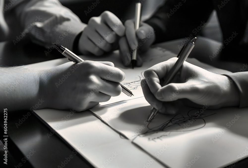three black and white shots of people holding pen three black and white shots of people holding pen