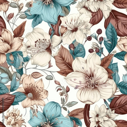 Seamless floral pattern. Generative AI.