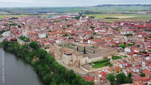 Aerial view of Tordesillas, with the monastery of Santa Clara in the foreground