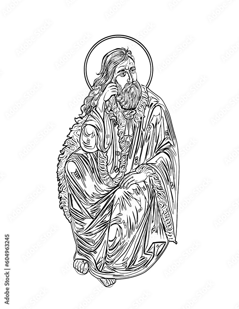 Holy Prophet Elijah. Illustration in Byzantine style. Coloring page on