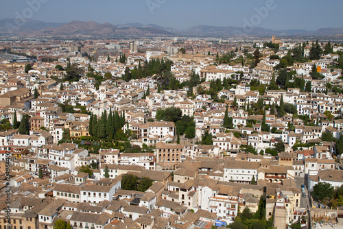 Architectural details of the Alhambra fortified palace complex and Granada city