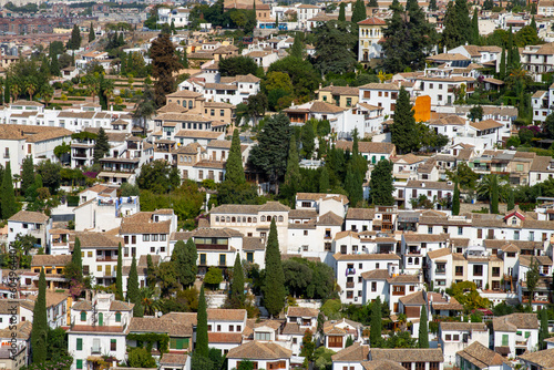 Architectural details of the Alhambra fortified palace complex and Granada city