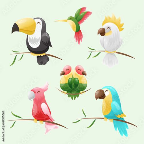 Vector set of tropical birds