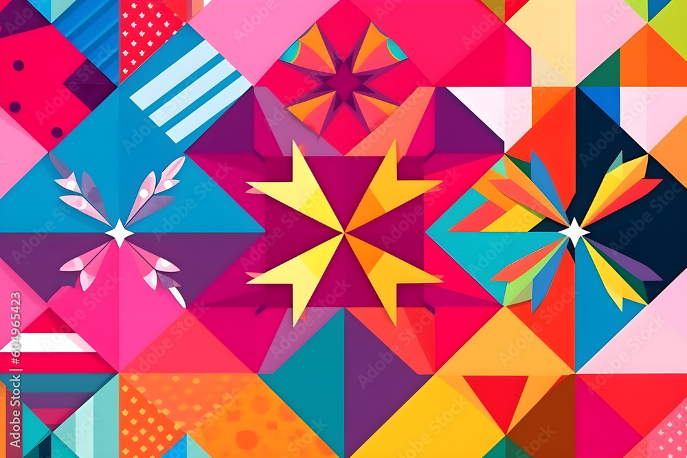Abstract illustration - modern art colorful painting with geometrical patterns. Generative AI