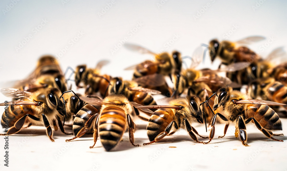 a flock of honey bees on a white background a flock of honey bees on a white background