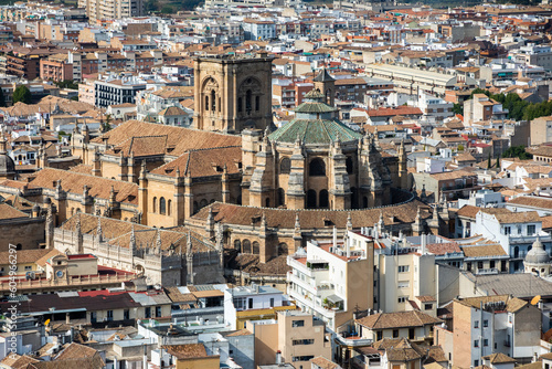 Architectural details of the Alhambra fortified palace complex and Granada city