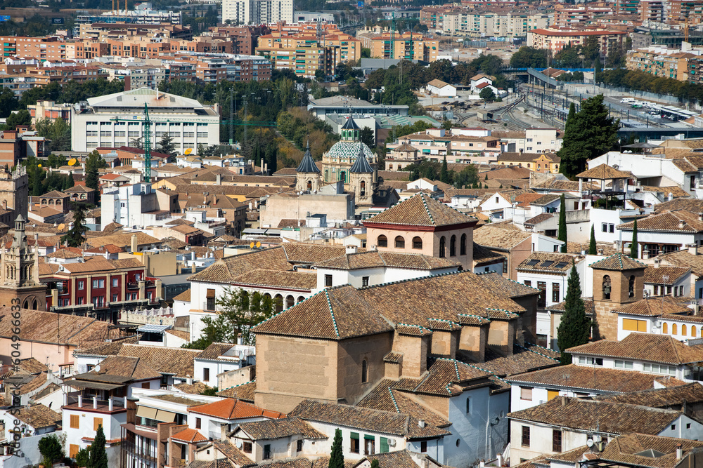Architectural details of the Alhambra fortified palace complex and Granada city Architectural details of the Alhambra fortified palace complex and Granada city