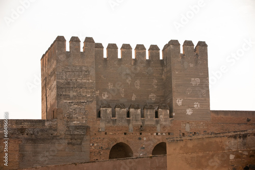 Architectural details of the Alhambra fortified palace complex and Granada city