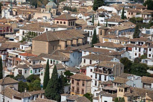 Architectural details of the Alhambra fortified palace complex and Granada city