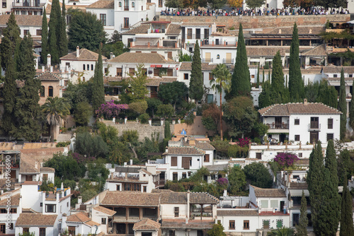 Architectural details of the Alhambra fortified palace complex and Granada city