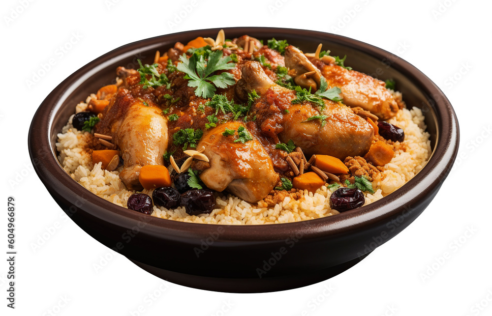 Moroccan chicken on transparent background. Generative AI. Moroccan chicken on transparent background. Generative AI.