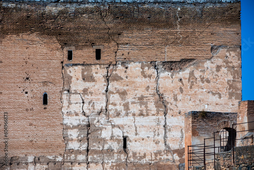Architectural details of the Alhambra fortified palace complex and Granada city