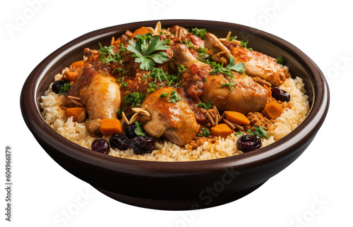 Moroccan chicken on transparent background. Generative AI.