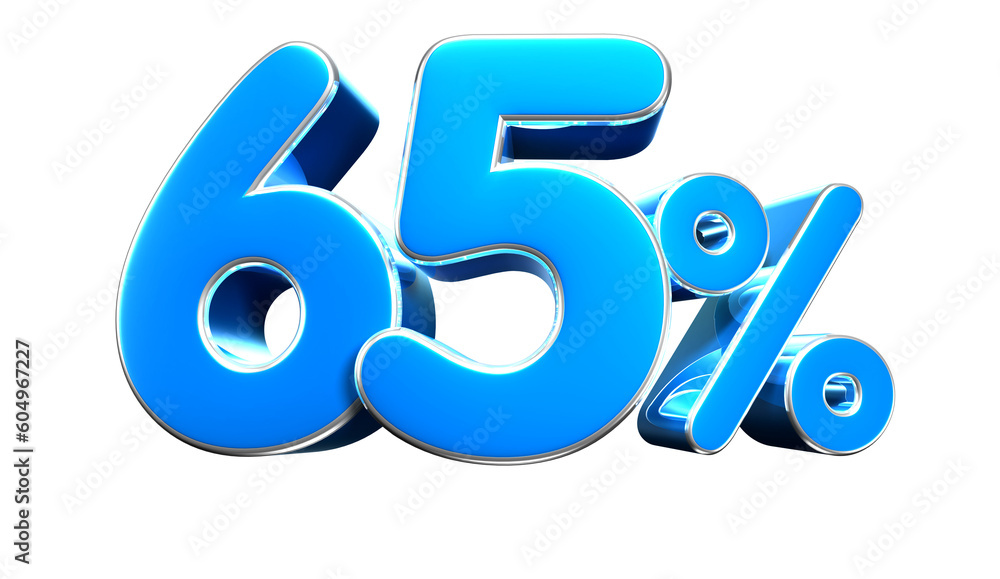 Sky blue 65 Percent 3d illustration. Special Offer 65% Discount Tag. Advertising signs. Product design. Product sales.