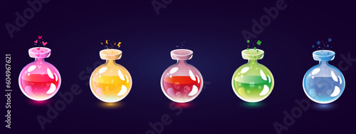 bottles of frost energy love potions of good luck and poison