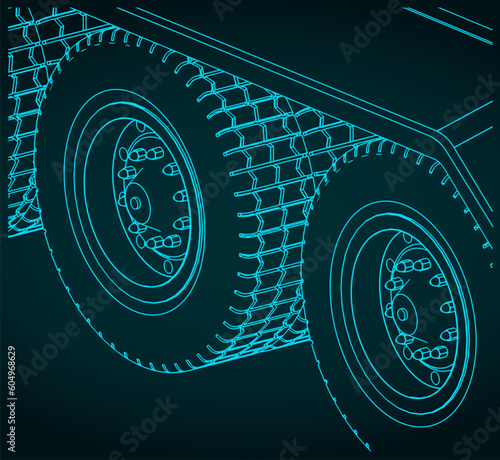 Rear axle of truck tractor close-up
