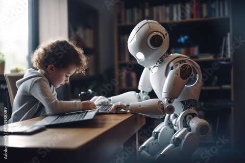 A robot helping with the homework, future of AI, children. Generative AI 