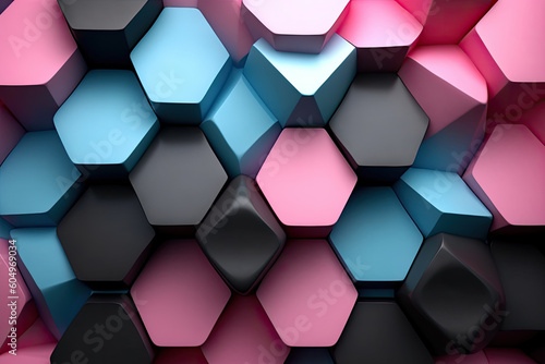 Generative AI Illustration of a pattern of geometric shapes in teal and pink colors