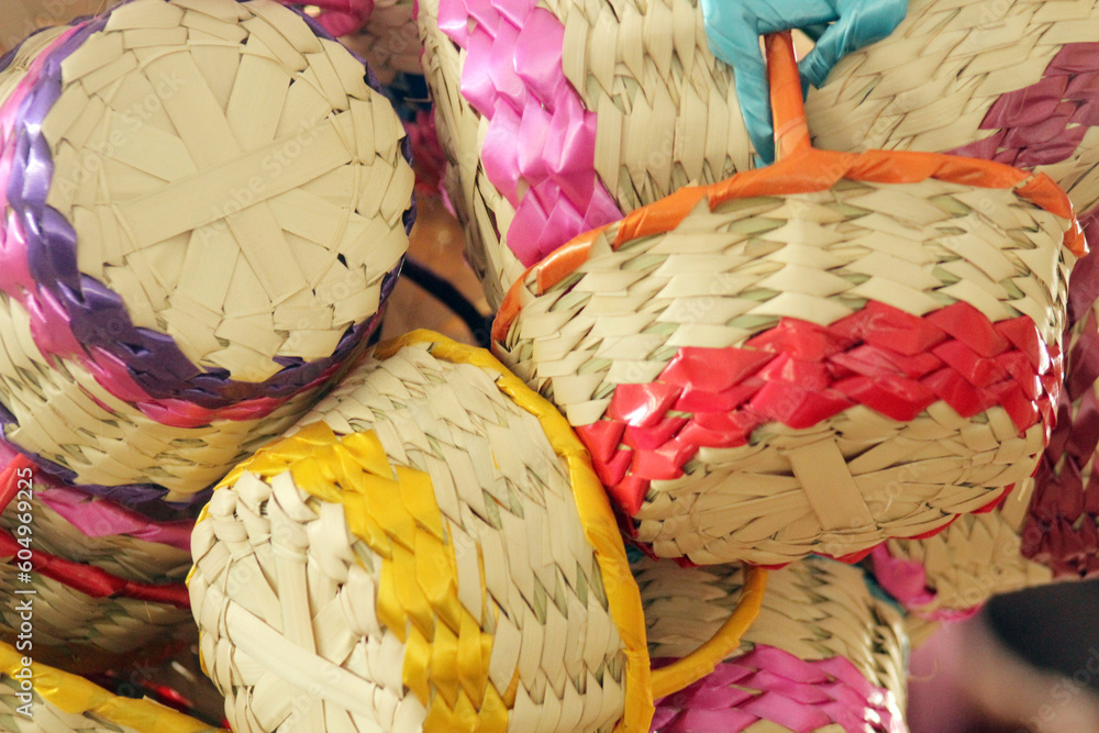 Handmade baskets made with hand-woven palm leaves