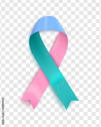 Poster for the World Rare Diseases Day. Photorealistic ribbon of pink, blue, green colors on a transparent background. Vector illustration. February 29 is the Day of Rare Diseases.