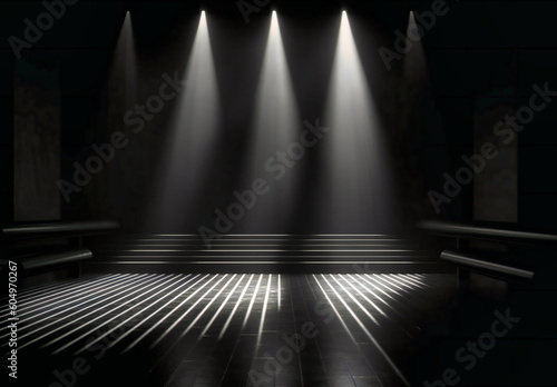 light spotlight on the stage on black background