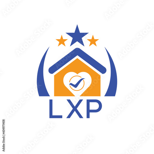 LXP House logo Letter logo and star icon. Blue vector image on white background. KJG house Monogram home logo picture design and best business icon. 
 photo