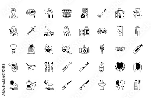 Dental care clinic elements - thin web icon set. Icons collection. Simple vector illustration.