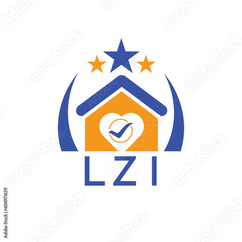 LZI House logo Letter logo and star icon. Blue vector image on white background. KJG house Monogram home logo picture design and best business icon. 
 photo