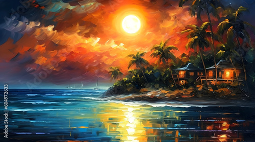 夜の熱帯島バケーションの魅力を体験する No.035   Enchanted Nights: A Tropical Island Vacation in Art Generative AI © Lumin5e616f1