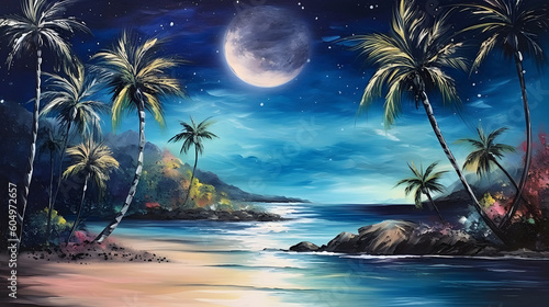 夜の熱帯島バケーションの魅力を体験する No.033 | Enchanted Nights: A Tropical Island Vacation in Art Generative AI