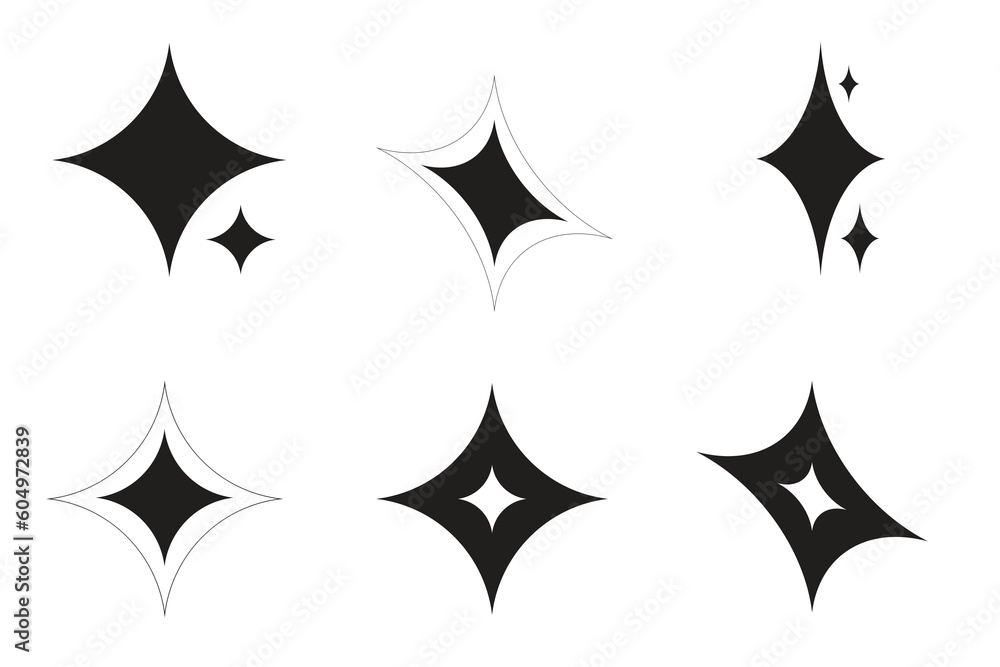 Vector set stars on the white background, starburst and retro futuristic graphic ornaments for decoration. Vector set stars on the white background, starburst and retro futuristic graphic ornaments for decoration.