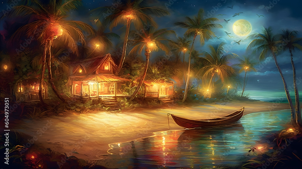 夜の熱帯島バケーションの魅力を体験する No.014 | Enchanted Nights: A Tropical Island Vacation in Art Generative AI